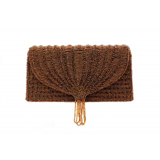 Evening Bag - Vintage-Inspired Bronze Pipe Bead Tassel Envelope Clutch - BG-YW003BZ